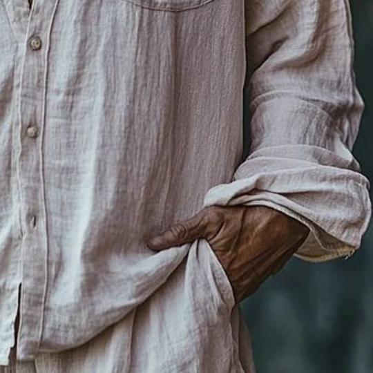 Men's Casual Cotton Linen Round Neck Single-breasted Loose Long-sleeved Shirt 9902010138808