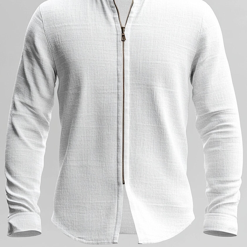 Men's Stand Collar Long Sleeve Zip Up Shirt 9953099710648