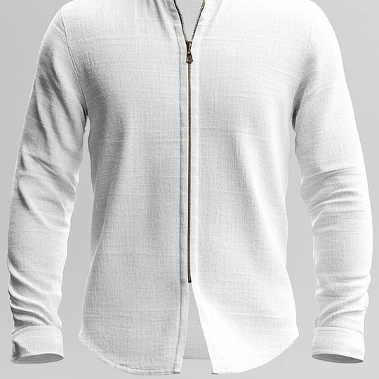 Men's Stand Collar Long Sleeve Zip Up Shirt 9953099710648