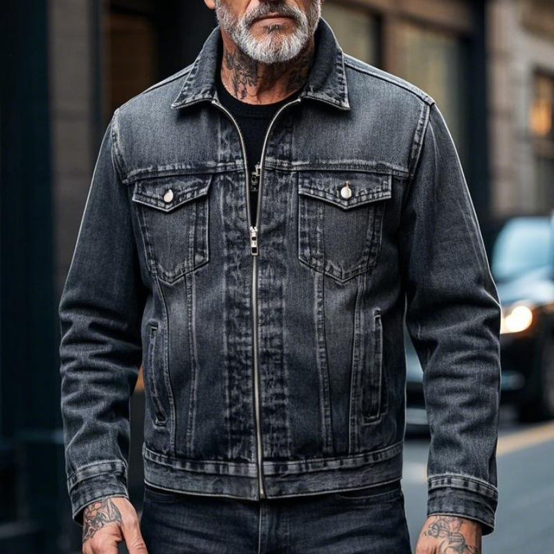 Men's Casual Lapel Zipper Washed Denim Jacket 9903259648184