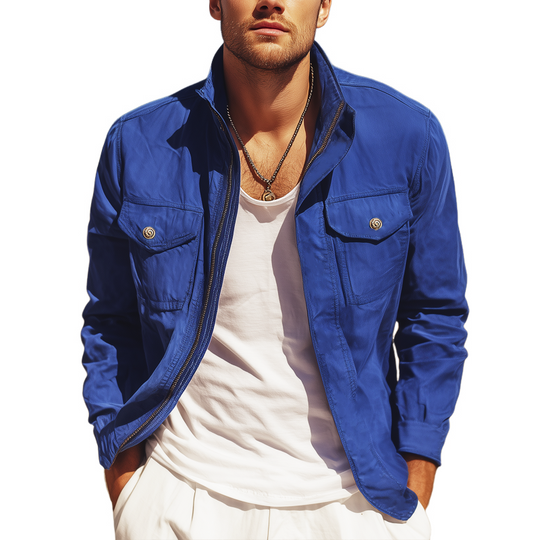 Men's Classic Klein Blue Stand Collar Zip-Up Jacket DTT25081104