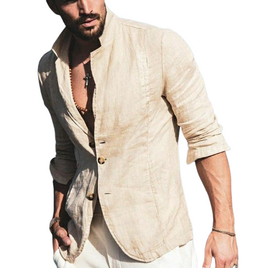 Men's Vintage Linen Notched Lapel Three Button Blazer 9901327319224