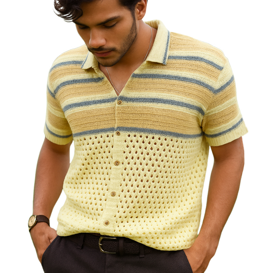Men's Summer Fashion Colorblock Knitted Short Sleeve Shirt DTT25063020