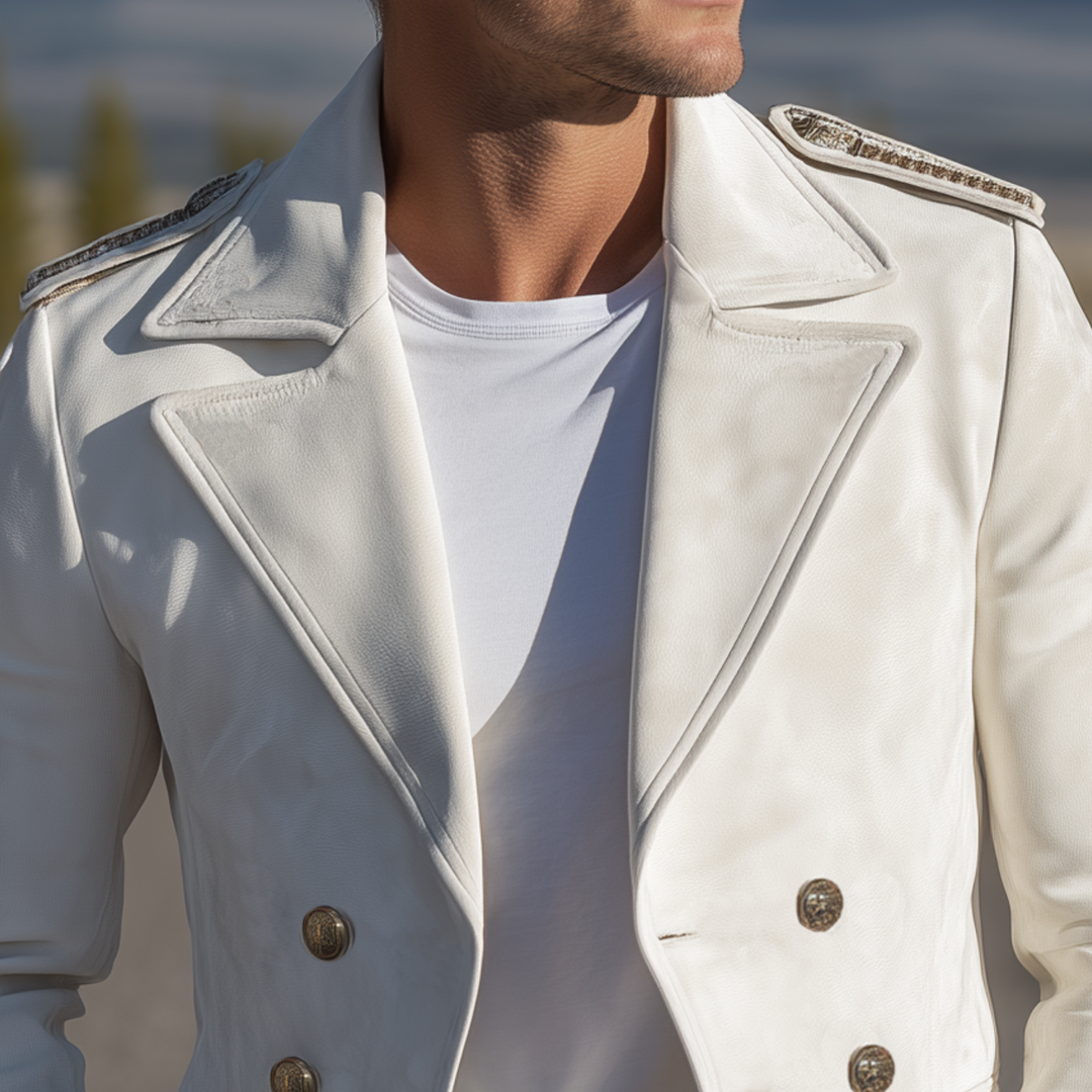 Men's Classic Retro Western Lapel Suede Cropped Double Breasted Jacket DTT25081410