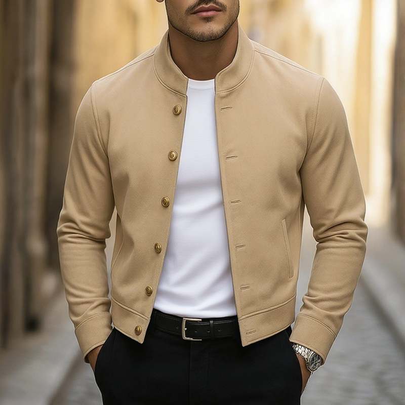 Men's Gold Metal Single Breasted Stand Collar Short Casual Jacket DTT25072217