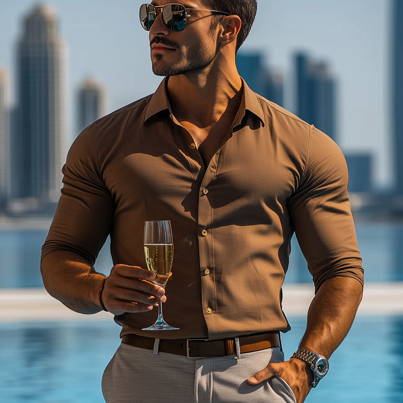 Men's Basic Solid Color Cotton Blend Long Sleeve Shirt DTT25072518