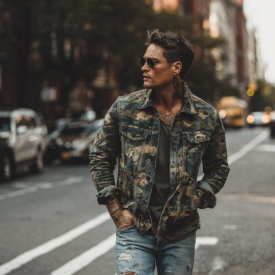 Men's Vintage Camouflage Print Lapel Jacket DTT25080714