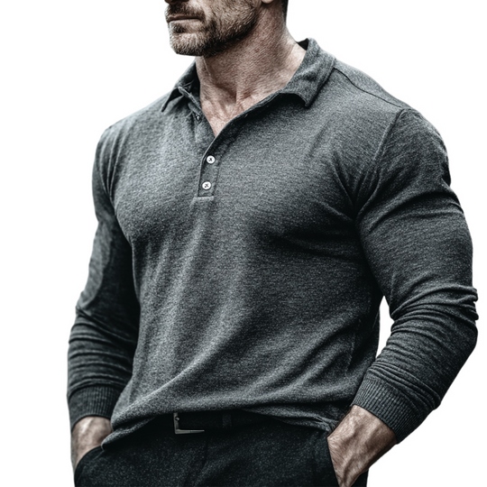Men's Knitted Solid Color Long-sleeved POLO Shirt DTT25071804