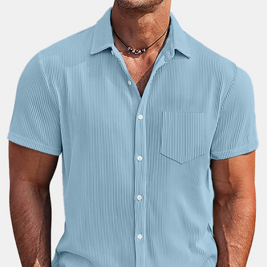 Men's Classic Casual Fit Pleated Fabric Short Sleeve Shirt 9902010794168