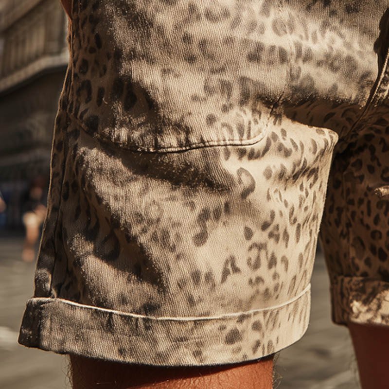 Men's Summer Twill Leopard Print Shorts DTT25071612
