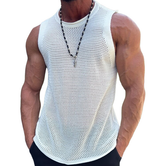 Men's Solid Knit Mesh Crew Neck Tank Top DTT25072208