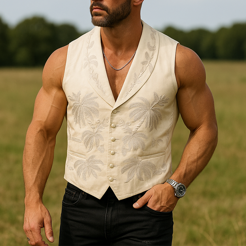 Men's Summer Fashion Embroidery Cotton Blend Sleeveless Vest DTT25070114