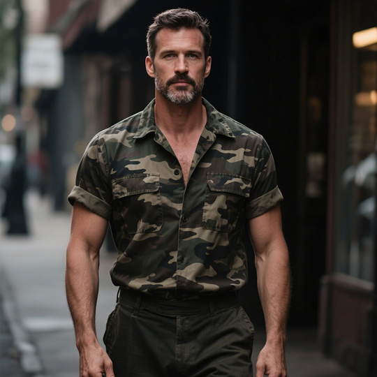 Men's Retro Casual Camouflage Lapel Short Sleeve Shirt DTT25071507