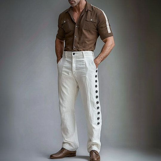 Men's Casual Slant Pocket Side Button Straight Pants 9899608539320