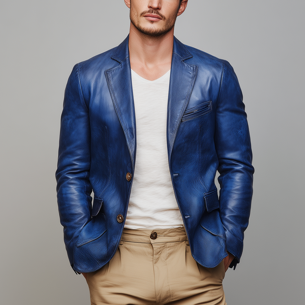Men's Fashion Vintage Leather Single-breasted Slim-fit Blazer DTT25080603