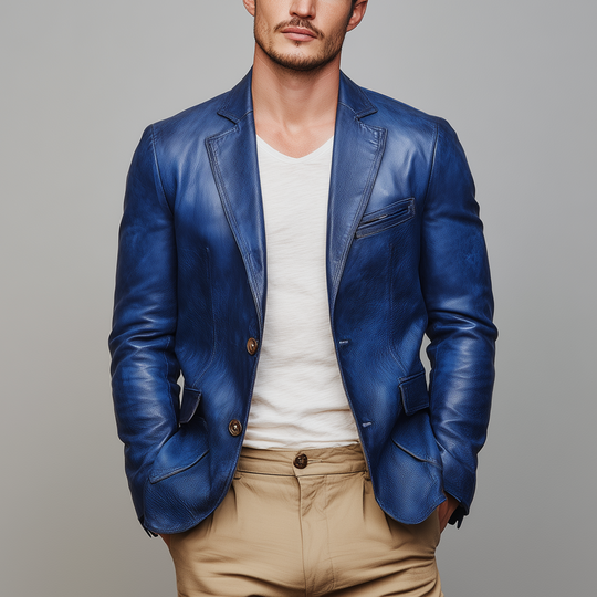 Men's Fashion Vintage Leather Single-breasted Slim-fit Blazer DTT25080603