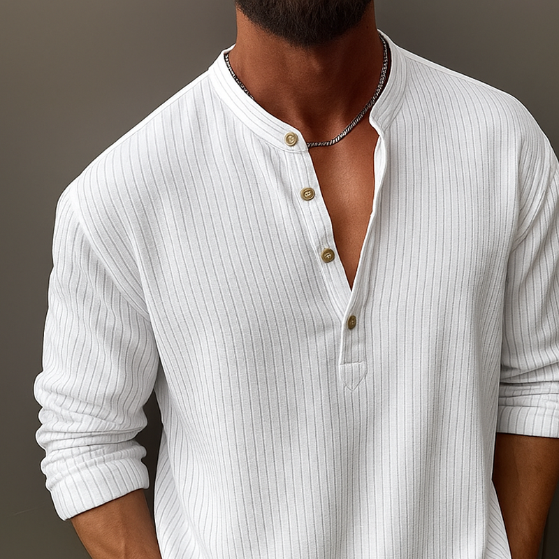 Men's Solid Striped Henley Collar Long Sleeve T-shirt DTT25070414