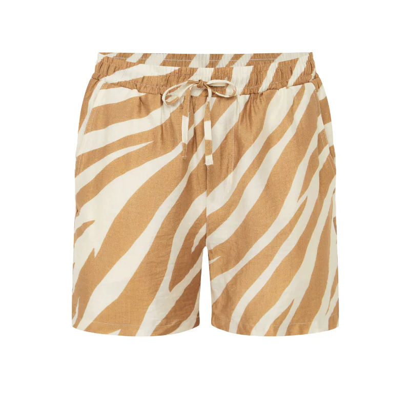 Men's Spring And Summer Fashion Casual Zebra Stripe Printed Silk Cotton Short Sleeve Shirt Elastic Waist Shorts Set DTT25070905