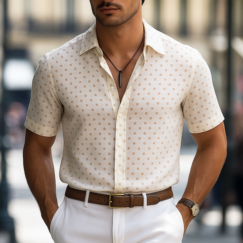 Men's Polka Dot Lapel Short Sleeve Shirt DTT25062502