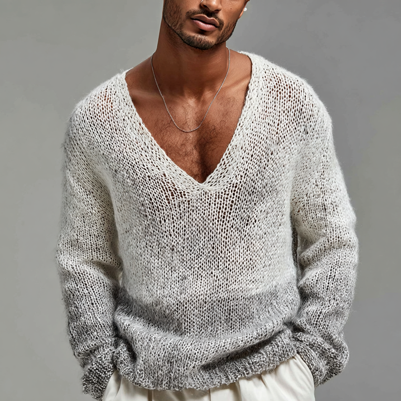 Men's Fashion Gradient V Neck Long Sleeve Loose Sweater DTT25082815