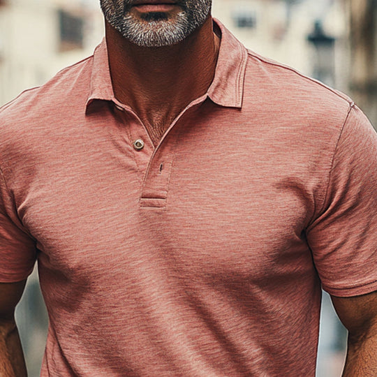 Men's Solid Color Cotton Blended Lapel Short Sleeve POLO Shirt DDT25052913