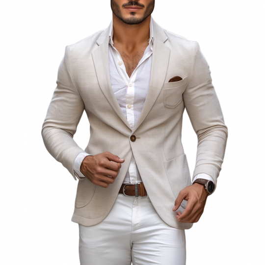Men's Casual Solid Color Cotton Linen Blend Notch Lapel Single-breasted Slim-fit Blazer DTT25080612