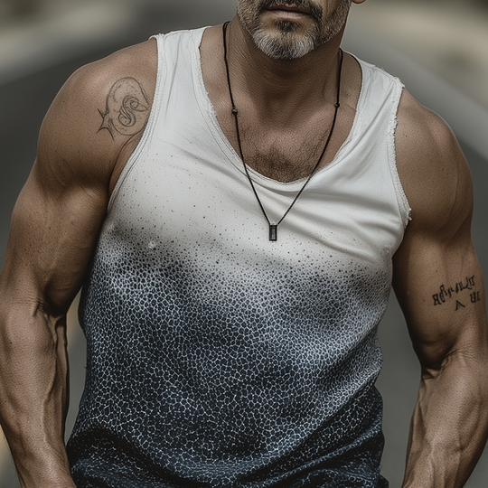 Men's Spring And Summer Fashion Casual Art Print U-neck Cuffs Raw Edge Cotton Blended Tank Top DTT25071618