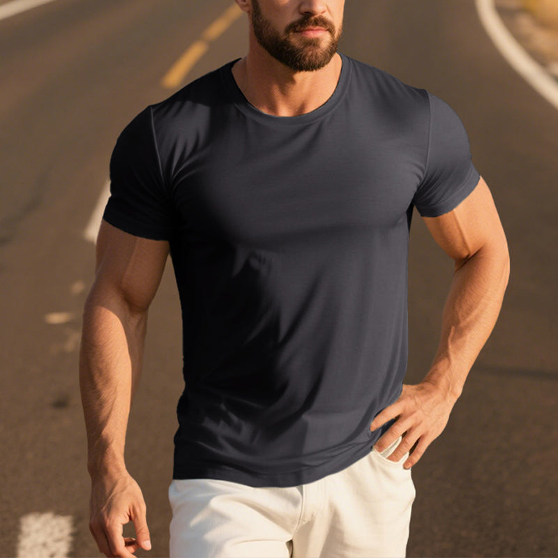 Men's Icy Smooth Cotton Solid Color Simple Short Sleeve T-Shirt 250600580X
