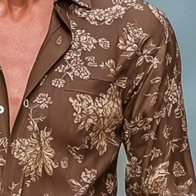 Men's Vintage Print Linen Blend Long Sleeve Shirt DTT25072119
