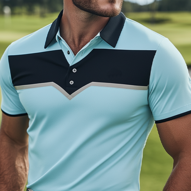 Men's Classic Casual Contrast Printed Mercerized Cotton Golf Polo Shirt 9922456486072