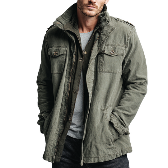 Men's Vintage Washed Denim Stand Collar Mid-length Coat DTT25081117