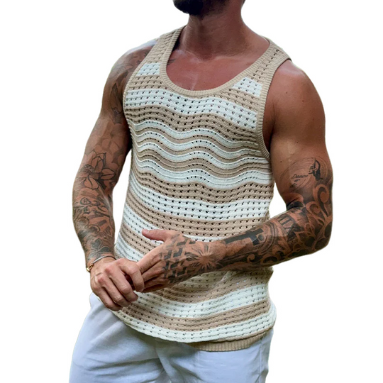 Men's Spring And Summer Fashion Casual Hollow Knitted Slim Tank Top DTT25071109