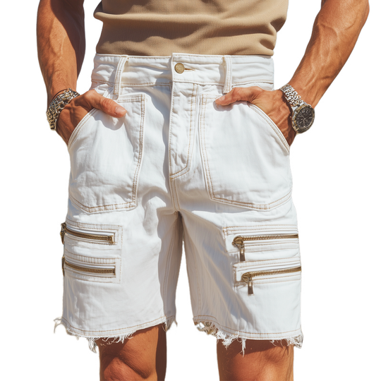 Men's Summer Comfortable Fashion Zipper Raw Edge Shorts DTT25062306