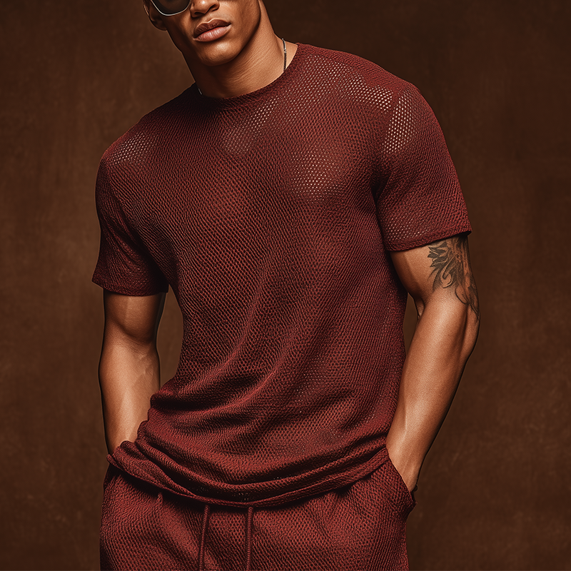 Men's Summer Fashion Knitted Short Sleeve T-Shirt DTT25071017