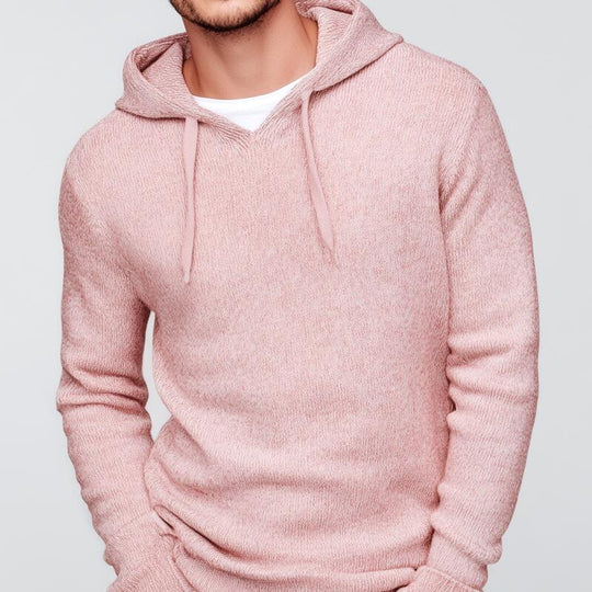 Men's Casual Solid Color Slim Fit Knitted Hooded Pullover Sweater DTT25082803