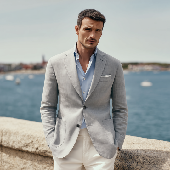 Men's Classic Casual Cotton And Linen Blend Textured Single-breasted Blazer DTT25080602