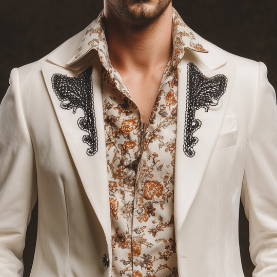 Men's Classic Vintage Gentleman Collar Embroidered Velvet Single-breasted Blazer DTT25080416