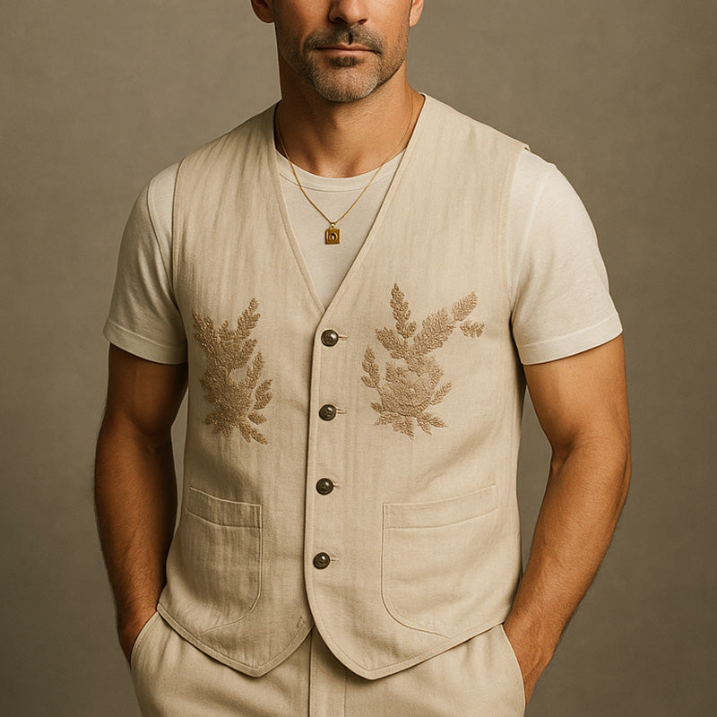 Men's Summer Fashion Linen Embroidered Vest DTT25060401