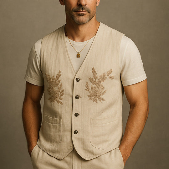 Men's Summer Fashion Linen Embroidered Vest DTT25060401