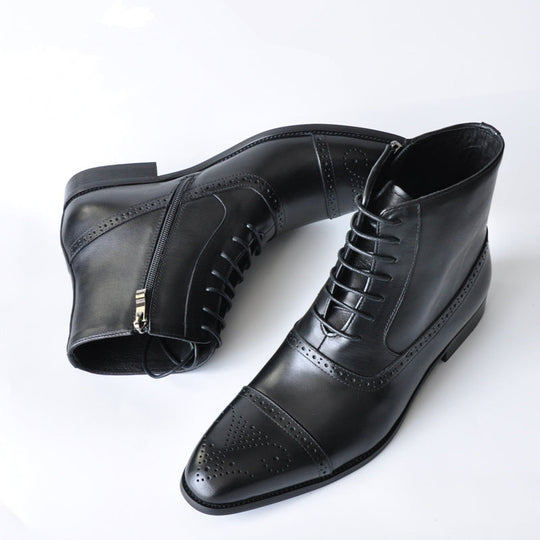 Men's Solid Lace Up Pointed Toe Side Zipper Leather Boots 9888555991224