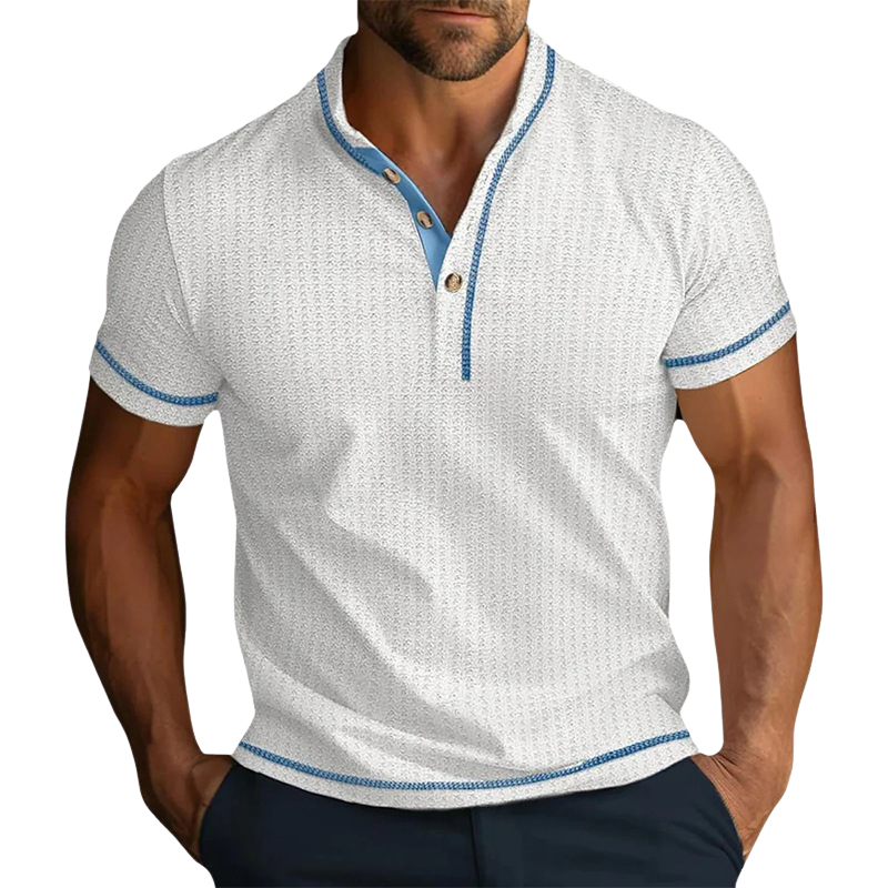 Men's Contrast Waffle Short Sleeve Henley T-Shirt DTT25061804