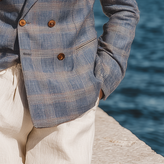 Men's Check Print Double Breasted Blazer DTT25071802