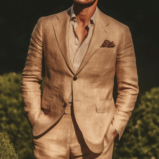 Men's Casual Elegant Breathable Linen Notch Lapel Single Breasted Slim Fit Blazer DTT25071509