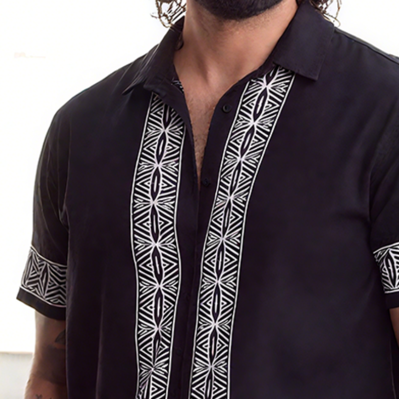 Men's Retro Casual Street Geometric Print Lapel Short Sleeve Shirt DTT25072907
