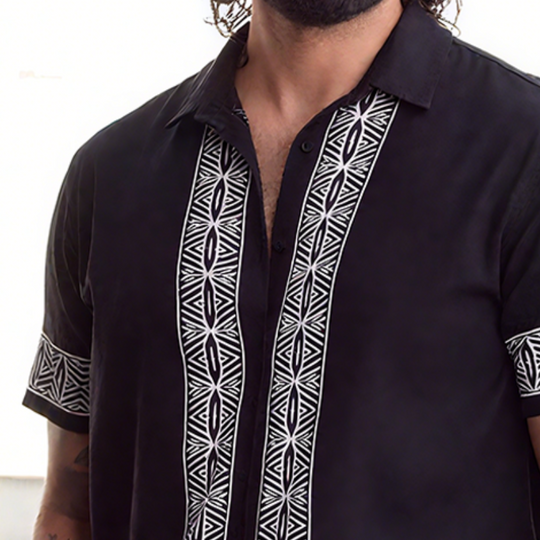 Men's Retro Casual Street Geometric Print Lapel Short Sleeve Shirt DTT25072907