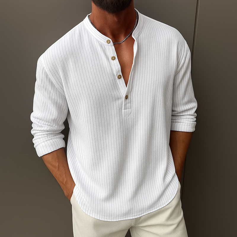Men's Solid Striped Henley Collar Long Sleeve T-shirt DTT25070414