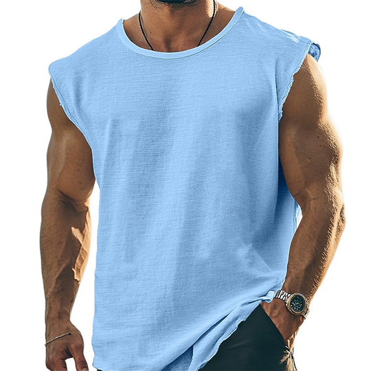 Men's Solid Color Round Neck Cotton Blend Sleeveless T-Shirt DTT25072509