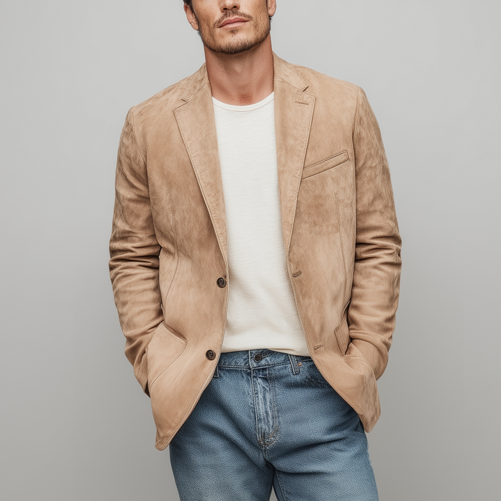 Men's Spring Fashion Casual Solid Color Thin Suede Single Breasted Blazer DTT25072103