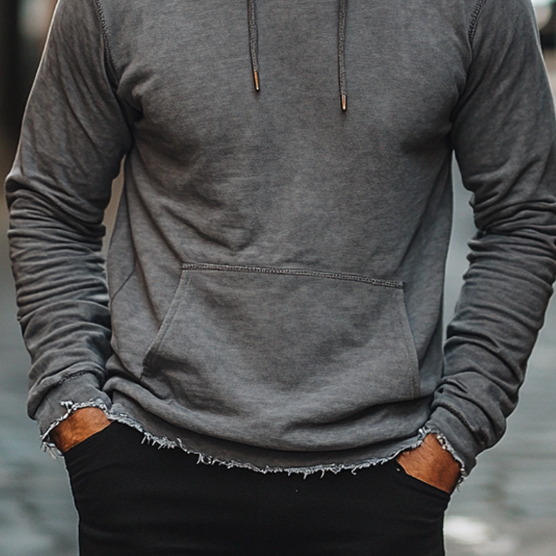 Men's Cotton Blend Drawstring Pullover Hoodie DTT25082514