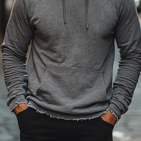 Men's Cotton Blend Drawstring Pullover Hoodie DTT25082514